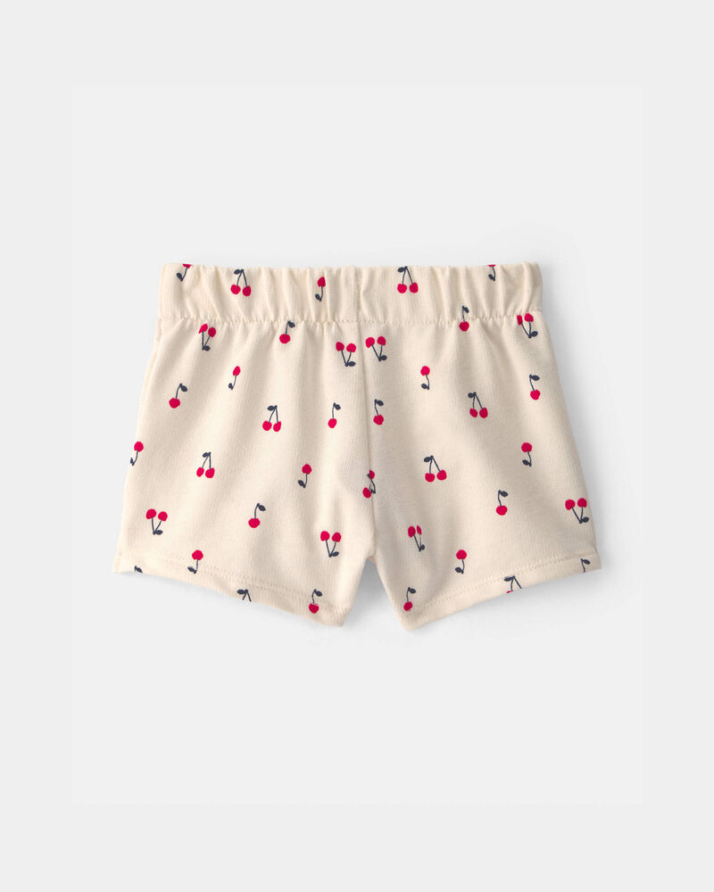 Baby Girl Cherry French Terry Shorts - Cream, image 2 of 4 slides