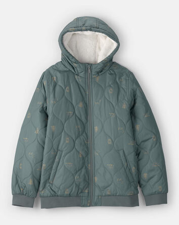 Boys Quilted Bomber Jacket - Green, 