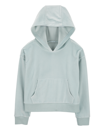 Kid Cropped Velour Hoodie - Blue, 