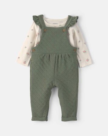Baby Girl 2-Piece Quilted Overall Set - Olive Green, 