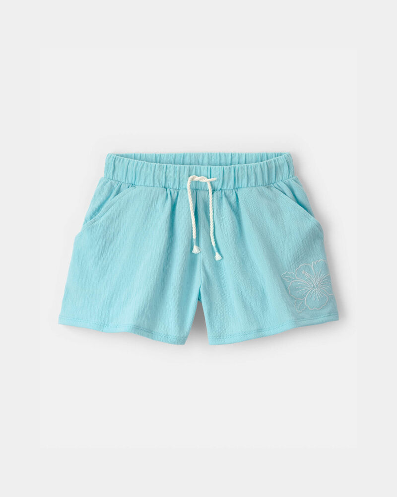 Filles - Short en gaze &agrave; broderie de fleur  - Bleu, image 1 sur 4 diapositives