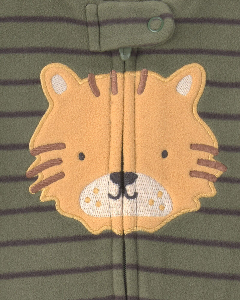 Baby Boy Tiger Striped Fleece 2-Way Zip Sleeper - Green, image 4 of 5 slides