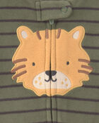 Baby Boy Tiger Striped Fleece 2-Way Zip Sleeper - Green, image 4 of 5 slides