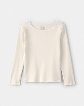 Filles - Haut manches longues en tissu c&ocirc;tel&eacute; - Cr&egrave;me, 