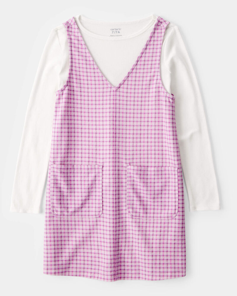 Kid 2-Piece Long-Sleeve Tee & Plaid Dress Set, image 1 of 6 slides