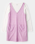 Kid 2-Piece Long-Sleeve Tee & Plaid Dress Set, image 1 of 6 slides