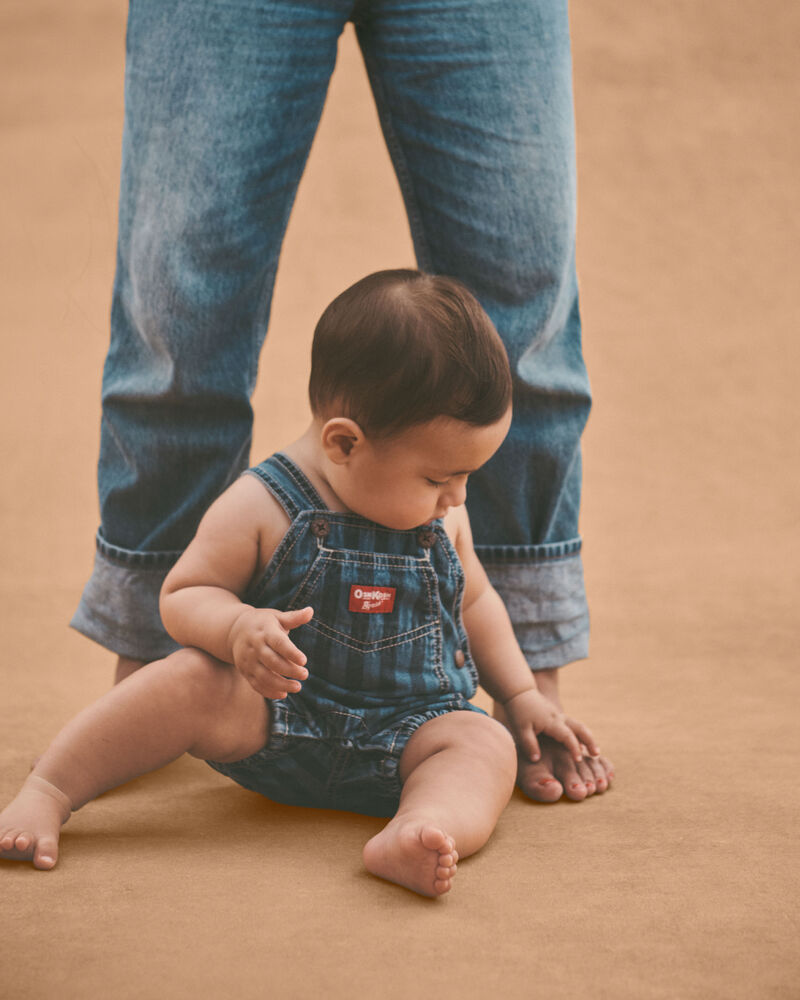 Baby Striped Denim Shortall - Dark Wash, image 6 of 9 slides