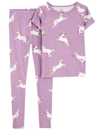 Pyjama 2 pièces en coton ajusté à imprimé de licorne, 