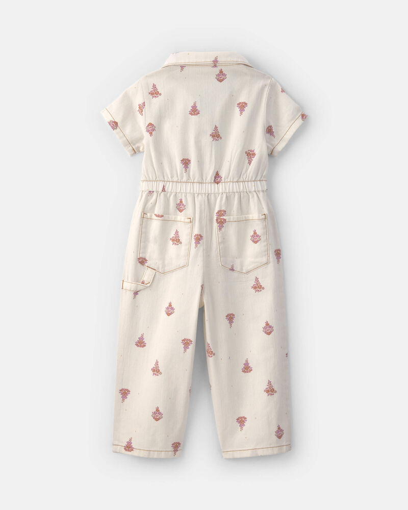 Toddler Girl Floral Short-Sleeve Twill Jumpsuit - Cream, image 6 of 8 slides