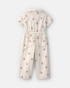 Toddler Girl Floral Short-Sleeve Twill Jumpsuit - Cream, image 6 of 8 slides