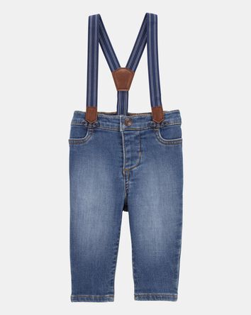 B&eacute;b&eacute; Pantalon &agrave; bretelles en tricot de denim - Bleu, 