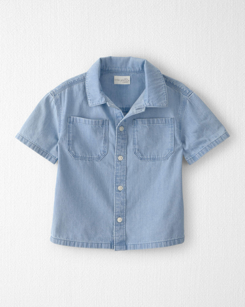 Toddler Boy Organic Cotton Chambray Button-Down Top, image 1 of 4 slides