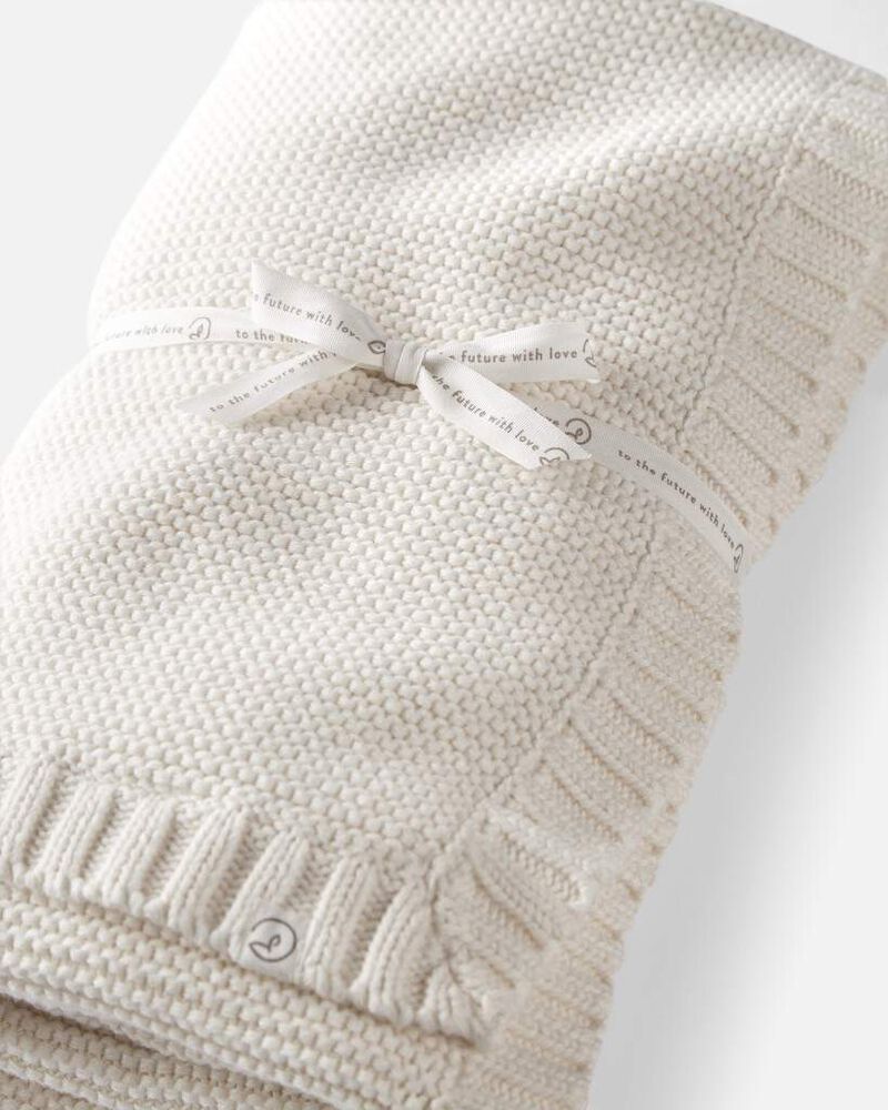 Baby Organic Cotton Textured Knit Blanket in Cream, image 2 of 5 slides