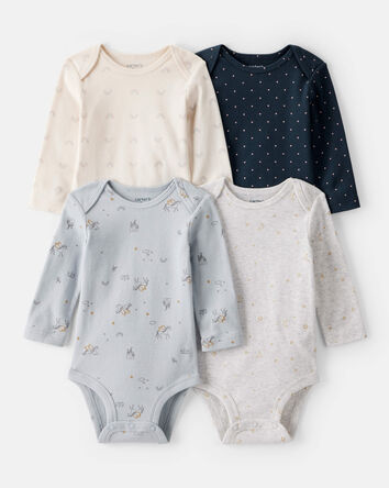 Bébé fille - Emballage de 4 cache-couches à manches longues et motifs de fantaisie - Marine/Blanc, 