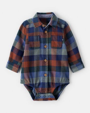 Baby Boy Plaid Long-Sleeve Button-Down Bodysuit, 