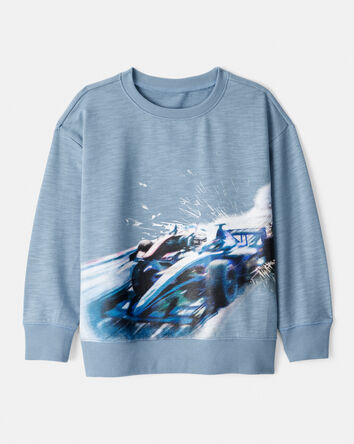 Garçons - Chandail en coton à motif de voitures de course - Bleu, 