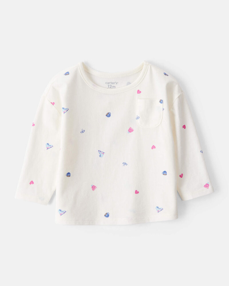Baby Girl Winter Print Long-Sleeve Top - White, image 1 of 3 slides