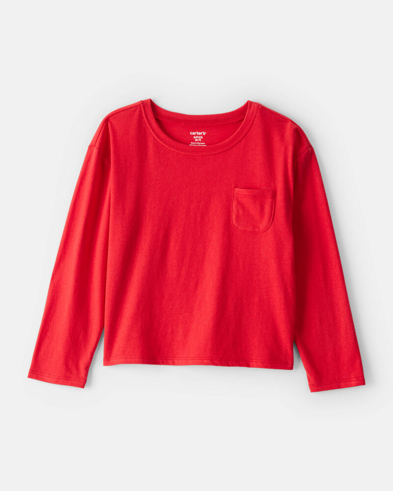 Filles - T-shirt &agrave; poche - Rouge, image 1 sur 2 diapositives