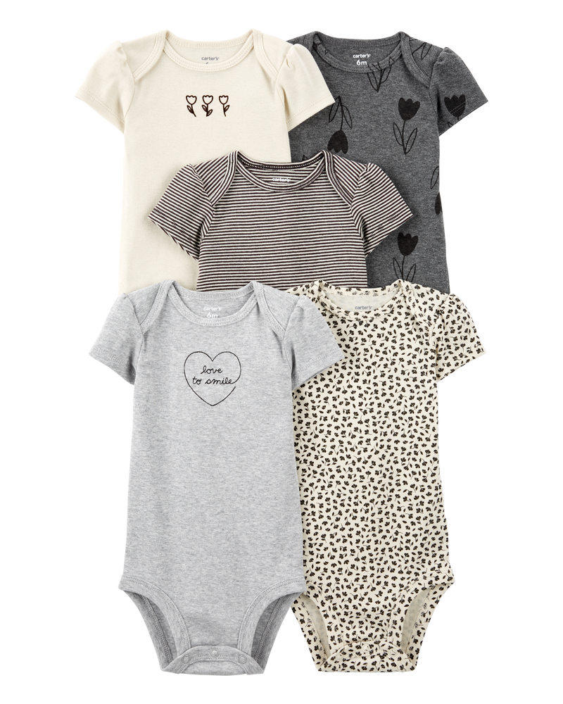 Baby Girl 5-Pack Floral Short-Sleeve Bodysuits, image 1 of 8 slides