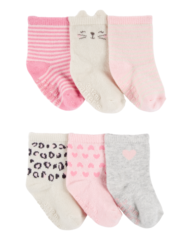 Baby 6-Pack Kitty Heart Booties, image 1 of 2 slides