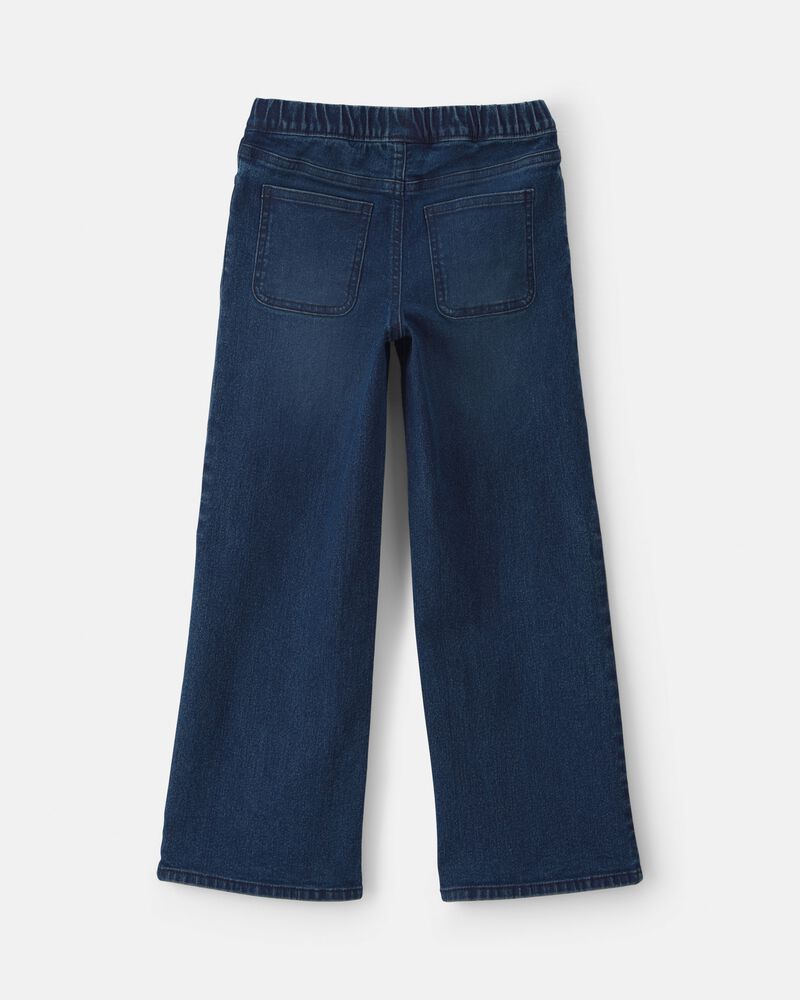 Girls Floral Denim Wide-Leg Jeans - Dark Wash, image 2 of 5 slides