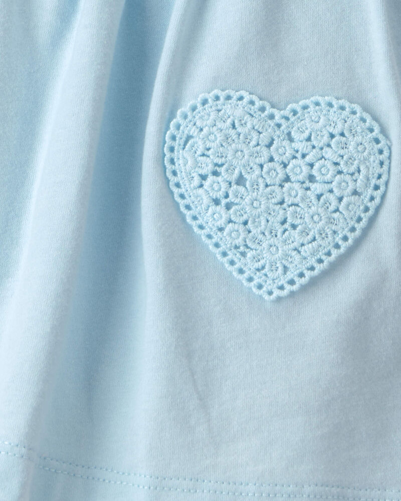 Baby Girl Heart Sleeveless Bodysuit Dress - Blue, image 3 of 4 slides