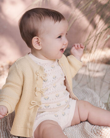 Baby Girl Organic Cotton Sweater Set in Yellow Floral, 