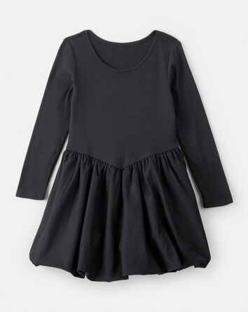 Girls Long Sleeve Cotton Dress - Black, 