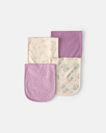 B&eacute;b&eacute; fille - Emballage 4 serviettes pour le rot &agrave; motif cerise - Mauve/Ivoire, 