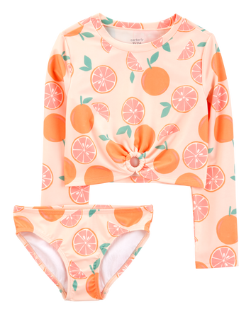 Kid 2-Piece Orange Print Rashguard Set, 
