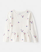 Girls Floral Long-Sleeve Peplum Top - Ivory, image 1 of 3 slides