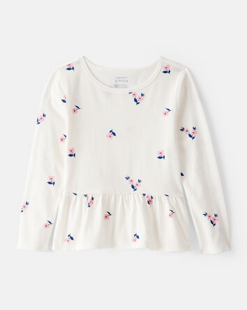 Filles - Haut à basque avec manches longues et motif fleuri - Ivoire, 