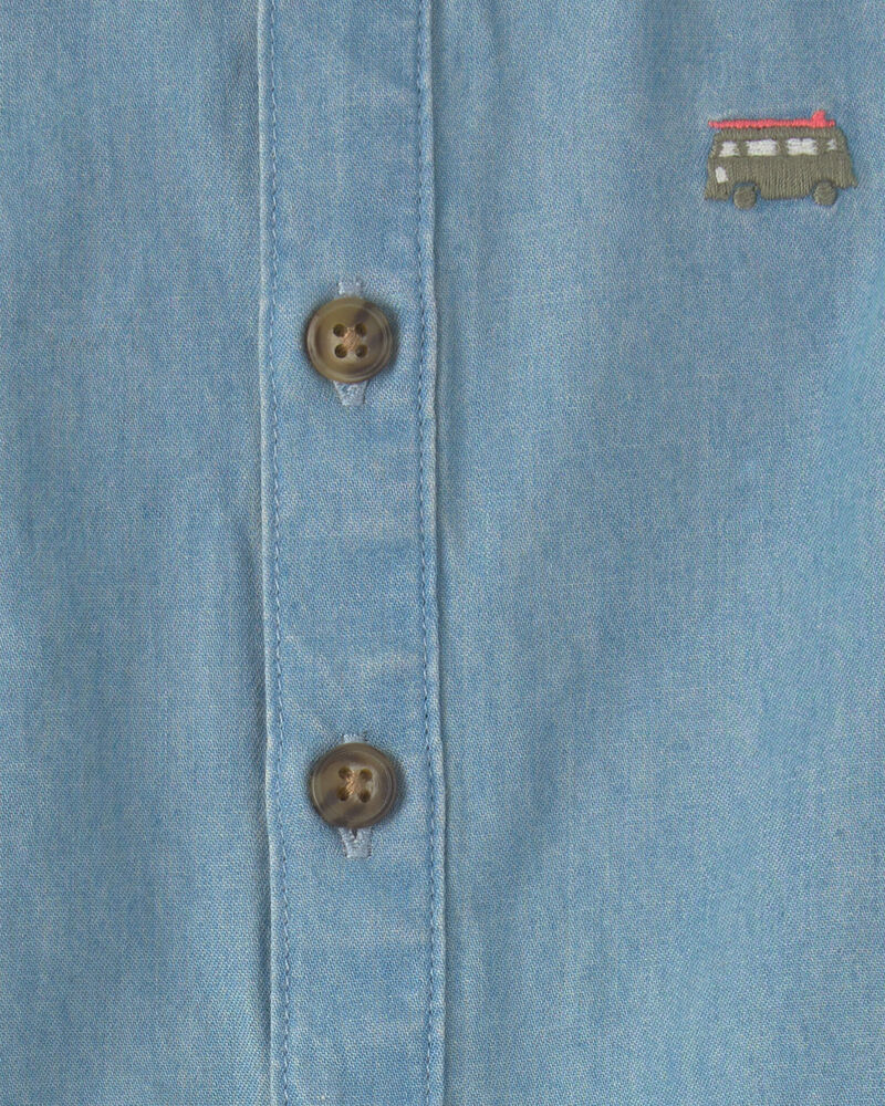 Baby Beach Cruiser Chambray Sleeveless Romper - Blue, image 3 of 4 slides