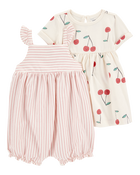 Baby Girl 2-Piece Cherry Dress & Striped Romper Set , image 1 of 6 slides