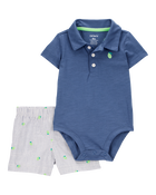 Baby 2-Piece Polo Bodysuit & Striped Short Set - Navy, image 1 of 3 slides