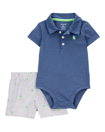 Baby 2-Piece Polo Bodysuit & Striped Short Set - Navy, 
