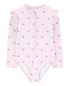 Toddler 1-Piece Heart-Print Long-Sleeve Rashguard Swimsuit - Pink, image 1 of 4 slides