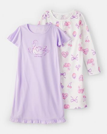 Filles - Robe de nuit ample Swan Floral - Violet/Blanc, 