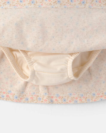 B&eacute;b&eacute; fille - Ensemble 2 pi&egrave;ces haut en jersey bouclette &agrave; fleurs et jupe-short - Cr&egrave;me, 