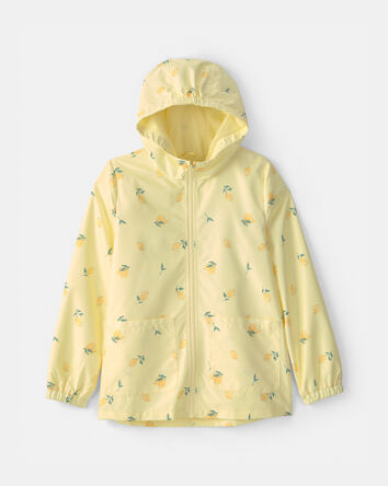 Girls Lemon Print  Rain Jacket- Yellow, 