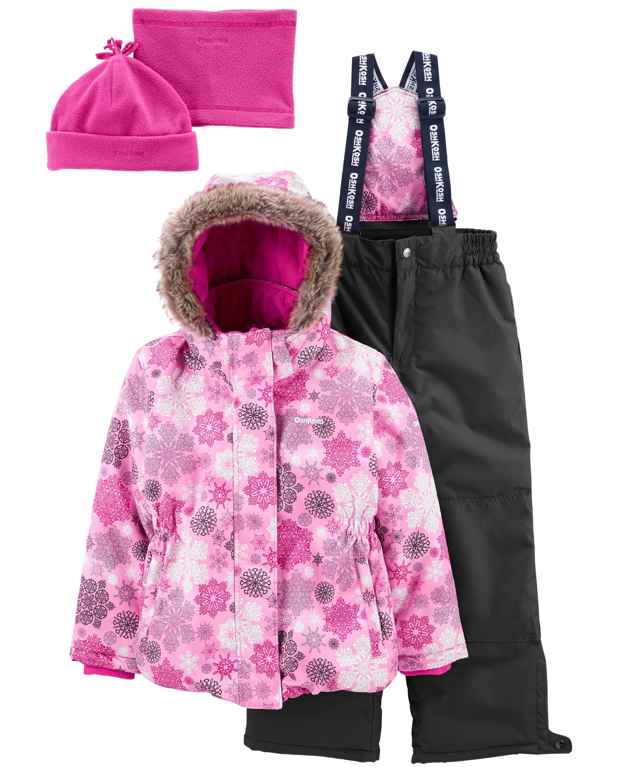 Pink Grey 2 Piece Snowsuit With Bonus Hat Neck Warmer Carter s Oshkosh Canada