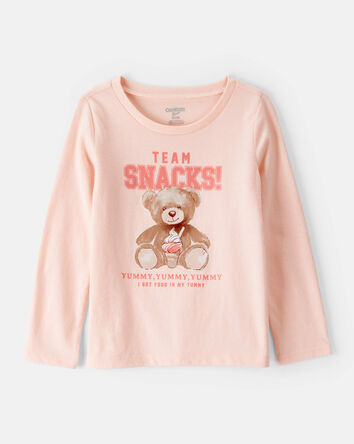 Tout-petit fille - T-shirt à imprimé à manches longues, ourson et collation - Rose, 