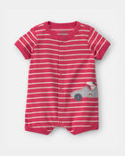 Baby Boy Race Car Striped Romper - Red, image 1 of 3 slides