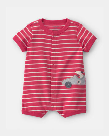 Baby Boy Race Car Striped Romper - Red, 