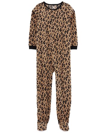 1-Piece Leopard Fleece Footie Pyjamas, 