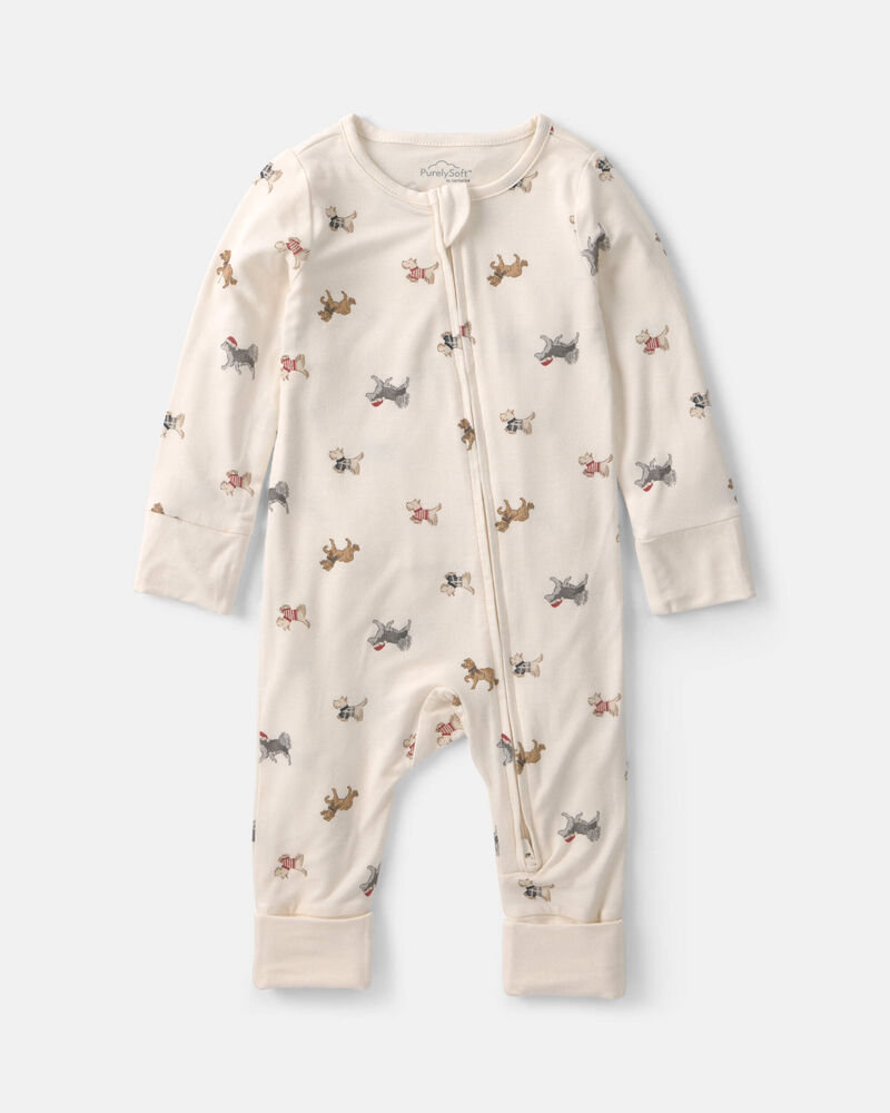 Baby Dog PurelySoft&trade; 2-Way Zip Sleep & Play Pyjamas - Cream, image 1 of 9 slides