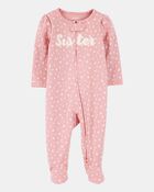 Baby Girl Little Sister 2-Way Zip Cotton Sleeper pyjamas, image 1 of 3 slides