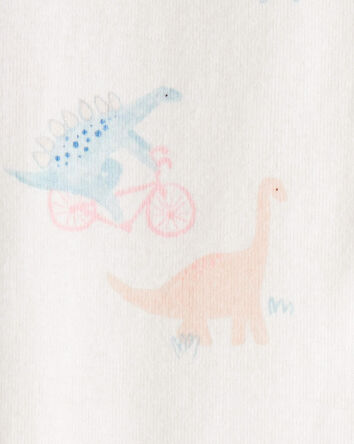 Tout-petit fille - Pyjamas une pi&egrave;ce &agrave; manches longues en coton 100 % avec impression de dinosaures - Blanc, fermeture &eacute;clair &agrave; double sens, 