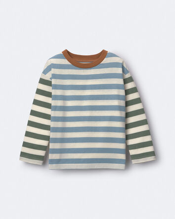 Tout-petit - T-shirt d&eacute;contract&eacute; manches longues &agrave; rayures - Bleu/Vert olive, 