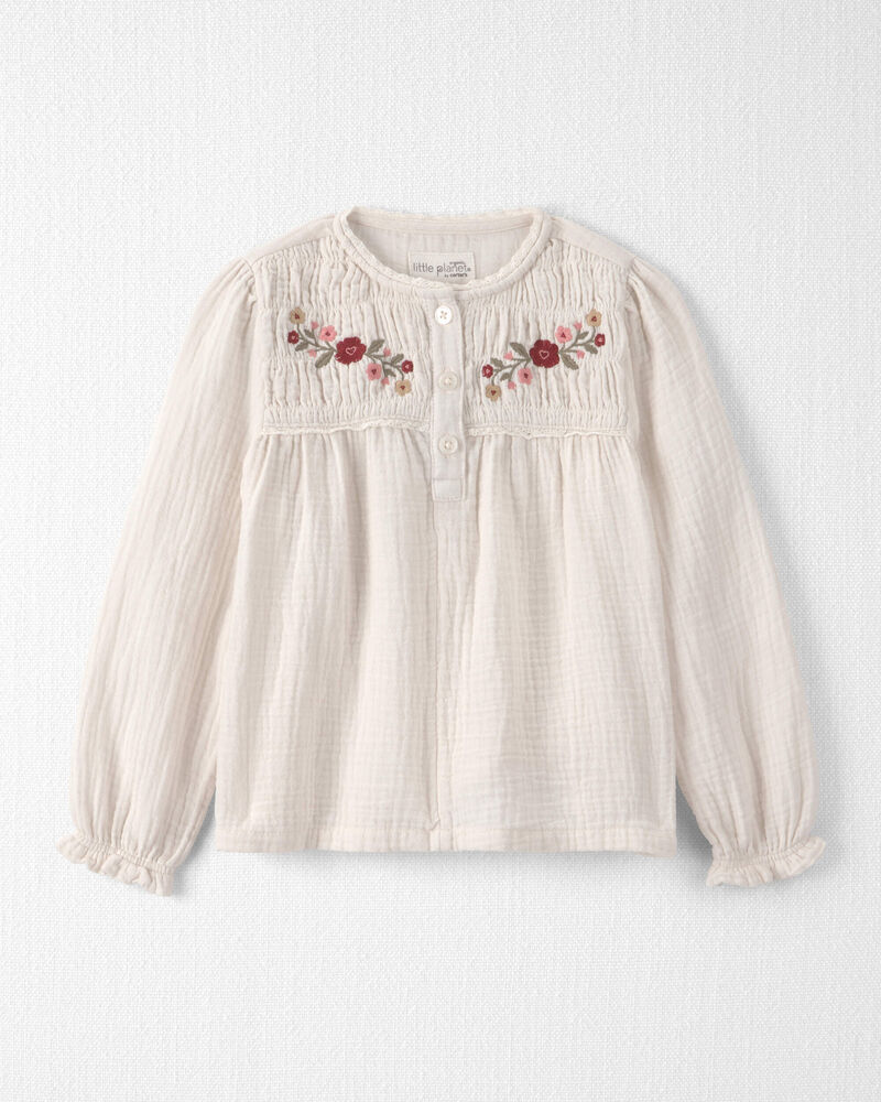 Toddler Girl Organic Cotton Embroidered Gauze Top, image 1 of 4 slides